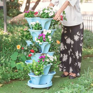 1 ensemble de 6pcs Flowepot multicouche empilable pot de culture légumes melon fruit fraise pot de plantation - 1pc plateau et 5pcs pot 210615