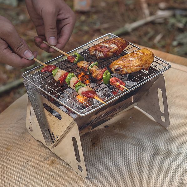 1 Juego de estufa plegable portátil para pícnic al aire libre, equipo de Camping, parrilla incineradora de acero inoxidable, Mini estufa de carbón para barbacoa