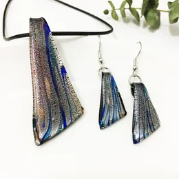 1 set hanglanke ketting oorbellen sieraden voor vrouwen donkerblauw mesvormen murano lampwerk glasitems Chinese stijl