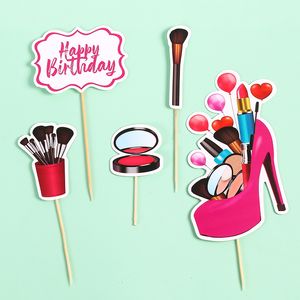 1 set parfum gelukkige verjaardag cake topper cosmetica lipstick meisje verjaardagsfeestje cupcake toppers festival dessert cake decoratie