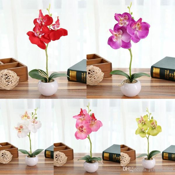 1 ensemble phalaenopsis en pot artificielle fleur d'orchidée en soie + pot de fleurs en céramique simulation fleur maison décoration de Noël bonsaï cadeau