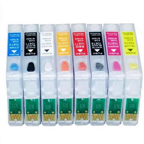 1 jeu de cartouches d'encre rechargeables R1900 T0870 t087 compatibles pour imprimante Epson Stylus Po R1900 T0870 - T0879280F