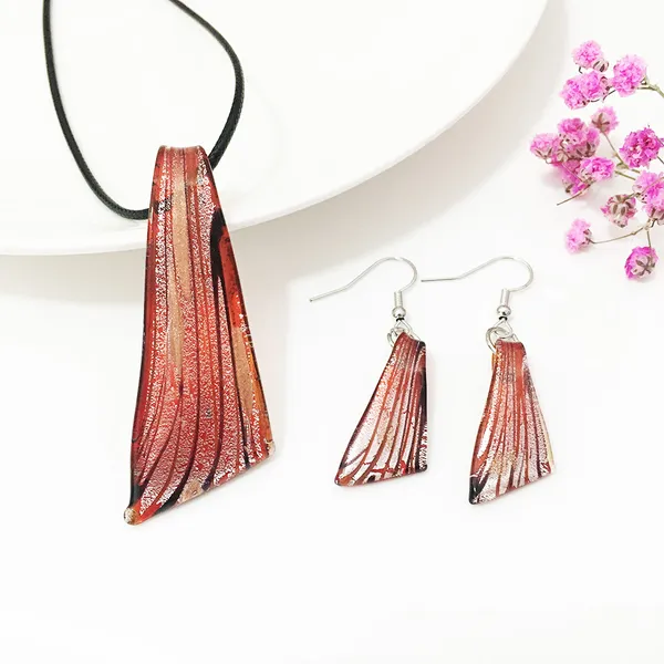 Ensemble de colliers et boucles d'oreilles en forme de feuille rouge, en verre de Murano, couteau, glaçure colorée, bijoux de Style chinois, cadeau pour femmes, 1 ensemble