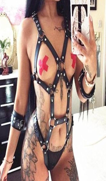 1 Set Sexy Femmes Sous-vêtements en cuir Sous-vêtements Garter ceintures Men Punk Gothic Prisers Bondage Brects Garter Body Lingerie3313273