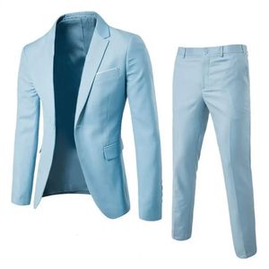 1 Establezca elegante Temperamento de traje formal Men Blazer Pants Blazdown Collar Color puro One Botón Diario Wear 240412