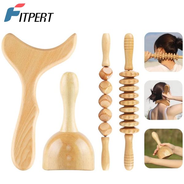 1 conjunto de herramientas de masaje de terapia de madera, masajeador de celulitis de drenaje linfático, kit profesional de maderoterapia, cuerpo gua sha masajeador