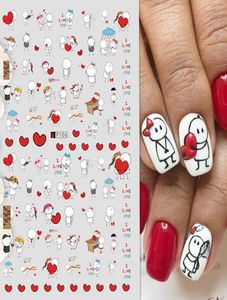 1 blad 3d Valentine Christmas Sticker voor vrouwen nail art decoraties schattige cartoon minnaar Sliders Santa Claus Design Decals MANICUR4687398