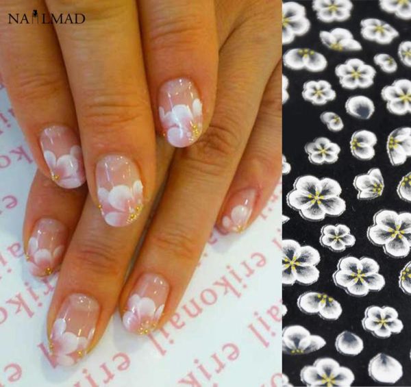 1 foglio Adesivi per nail art con fiori Adesivo per unghie in pizzo bianco Decalcomanie adesive per fiori in acrilico Adesivi in oro rosa1240261