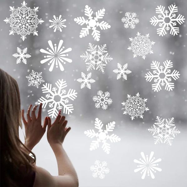 1 feuille joyeuse Noël flocon de neige, guichet de fenêtre autocollant mural autocollants pour enfants décalcomanies 240410