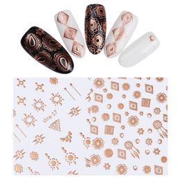 1 Sheet Metallic Rose Gold 3D Nail Sticker Tribal Dreamcatcher Feather Manicure Nail Art Lijm Transfer Sticker Document DIY