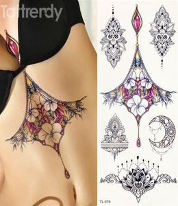 1 feuille femmes sternum bijoux tatouage temporaire corps poitrine taille art tatouage autocollant cool sexy tour de cou pendentif sous les dessins du sein T5012408