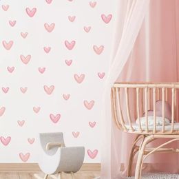 1 hoja de pegatinas de pared de corazón rosa, calcomanías artísticas de corazones grandes y pequeños para niños, habitación de niñas, fondos de pantalla para guardería, decoración 240306