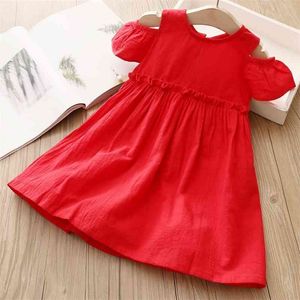 1 verano 2 3 4 6 8 10 años niños sólido rojo algodón manga corta abrigo fuera del hombro vestido sin tirantes para niña bebé niños 210701