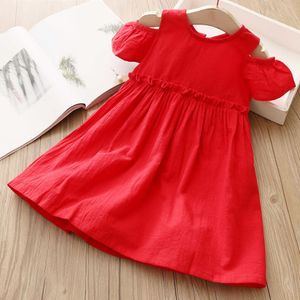 1 verano 2 3 4 6 8 10 años niños sólido rojo algodón manga corta abrigo fuera del hombro vestido sin tirantes para niña bebé niños 210529