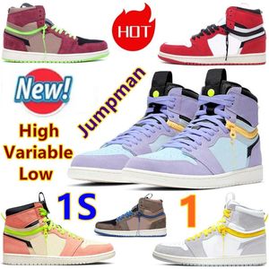 1 Switch High Chicago Chaussures de basket-ball modifiables 1S Bottes d'extérieur basses Noir Marron Lumière Fumée Gris Violet Pulse Néon Vin Rouge Hommes Femmes Athlétisme Baskets de luxe