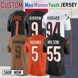 9 Joe Burrow Football Jersey 1 Jamarr Chase Sam Hubbard Logan Wilson 6 Jake Browning Cam Taylor-Britt Tee Higgins Evan McPherson Cincinnatis Bengals Trey Hendrickson