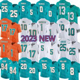 1 Tua Tagovailoa voetbalshirts Miamis Tyreek Hill Dolphines Jaylen Waddle Jaelan Phillips Jalen Ramsey Braxton Berrios Dan Marino Xavien Howard Eli Apple