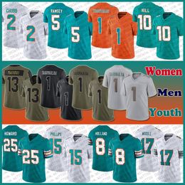 1 Tua Tagovailoa Tyreek Hill voetbalshirt Custom Heren Dames Jeugd Jaylen Waddle Jalen Ramsey Bradley Chubb Jevon Holland Jaelan Phillips Xavien Howard Dan Marino