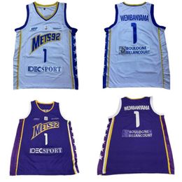 1 Victor Wembanyama Maillots de basket-ball pour hommes Levallois Metropolitans Chemise violette et blanche