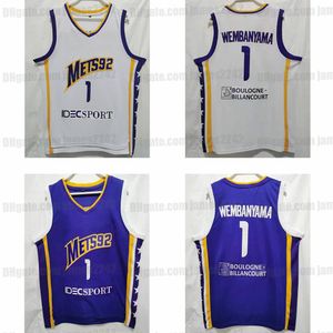 1 Victor Wembanyama Basketball Jerseys Mens Levallois Metropolitans Mets92 Jersey de chemise blanche violette