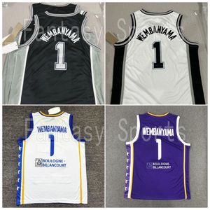 Mets 1 Victor Wembanyama France Maillot de basket-ball Metropolitans 92 Wembanyama Noir Blanc Violet Chemises Classique Maillot de basket Hommes Enfants