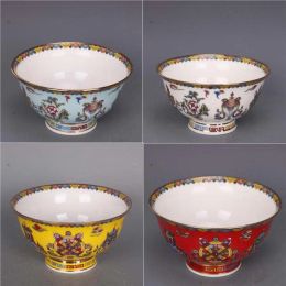 1 x Qing Dynasty Qianlong Pastel Pinturado Ocho tesoros Patrón de tazón Artesanía antigua Muebles decorativos del hogar de porcelana