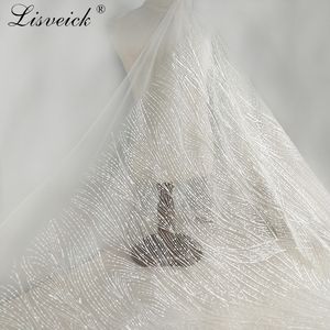 1 yard tissu de dentelle géométrique à la cour avec paillettes, robe à oiseaux tissu de couture en tissu en dentelle en maille en tulle blanc