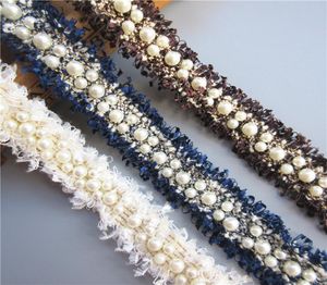 1 yard vintage 3cm en nylon or perle perle brodé en dentelle de boite de rubbon tissu à la main robe de costume de bricolage