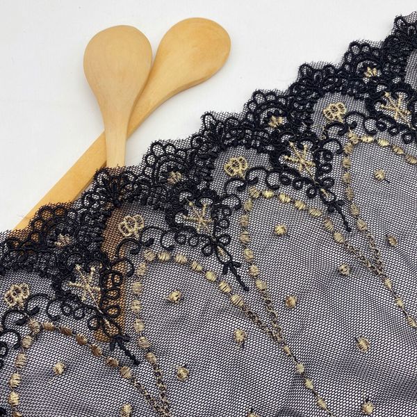 1 yard d'eau brodé en maille de fleur brodée Gol en dentelle noire bricolage en dentelle