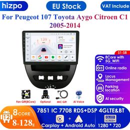 10.1 ''10.33'' 2din Autoradio Android voor Peugeot 107 2005 - 2014 Citroen C1 Toyota Aygo Multimedia video Speler Carplay 4G GPS