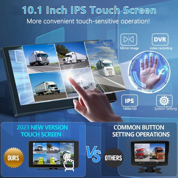 10.1 pulgadas de 5ch vehículo AHD 1080P Sistema de monitor de cámara MP5 Bluetooth Touch Screen BSD Alarma DVR Revertir el kit de estacionamiento para camión