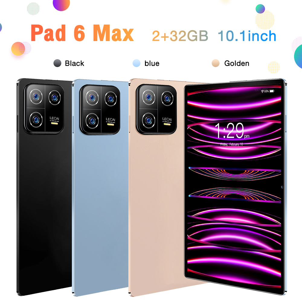 PAD 10,1 pouces 6 Max Android 7.0 2 Go RAM 32 Go Rom Tablet PC 1280x800 HD Screen Dual Camera Dual Sim Simby 3G WiFi Prise en charge de l'application Khan