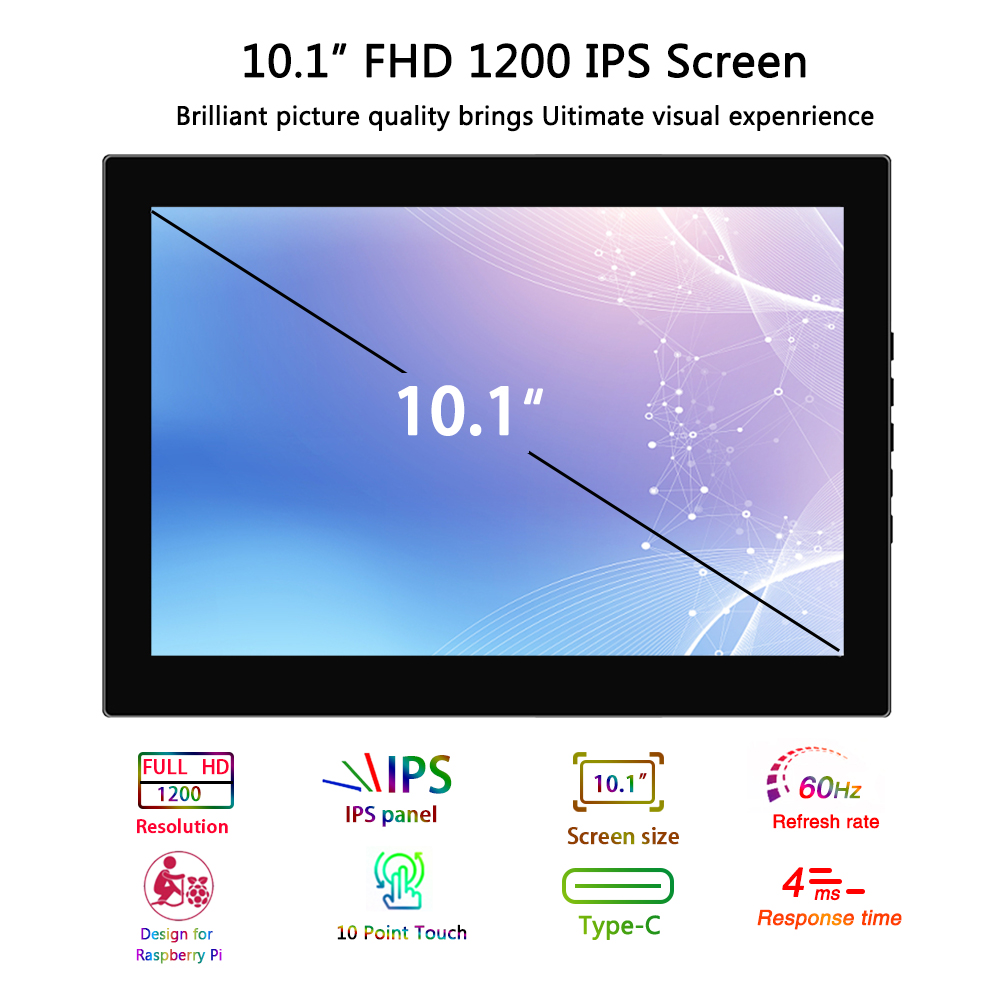 10.1 Inch Protable Monitor 1920x1200 16:10 IPS Panel Touchscreen Computer Monitor With Type-C Support Laptop Xbox PS5 Display