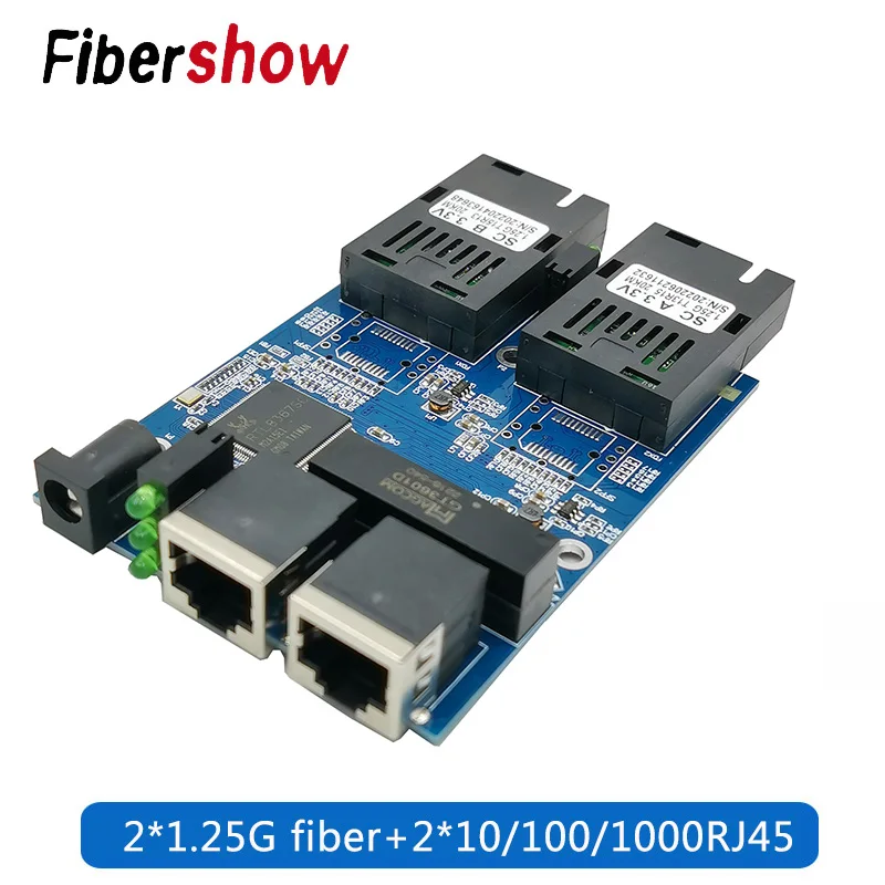 10/10/1000m Fibra Ethernet Switch 2 Fibra 2 RJ45 Gigabit Conversor de Fibra pcba placa singleMode 2f2e
