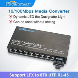 10 / 100m Convertisseur de supports de fibres optiques SingleMode Duplex SC Fibre / 8 ports UTP RJ45 Fibre Transmetteur Media Converter Powe
