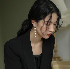 10-11mm barroco oblato perla borlas Stud colgante candelabro perla de agua dulce pendientes blanco dama/niña joyería de moda