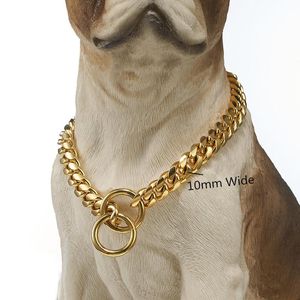 10/12/14/16 mm brede stoeprand Cubaanse Miami Link Dog Collars Gold Tone 316L roestvrij staal Pet Training Choke voor grote kettingen