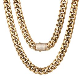 10/12 mm Miami Cuban Link Chain 14k Real Gold plaqué premium Collier en acier inoxydable