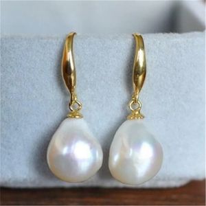 Boucles d'oreilles en perles baroques blanches naturelles, 10-12mm, crochet pendant 18K, goutte de culture de mariage, 240104