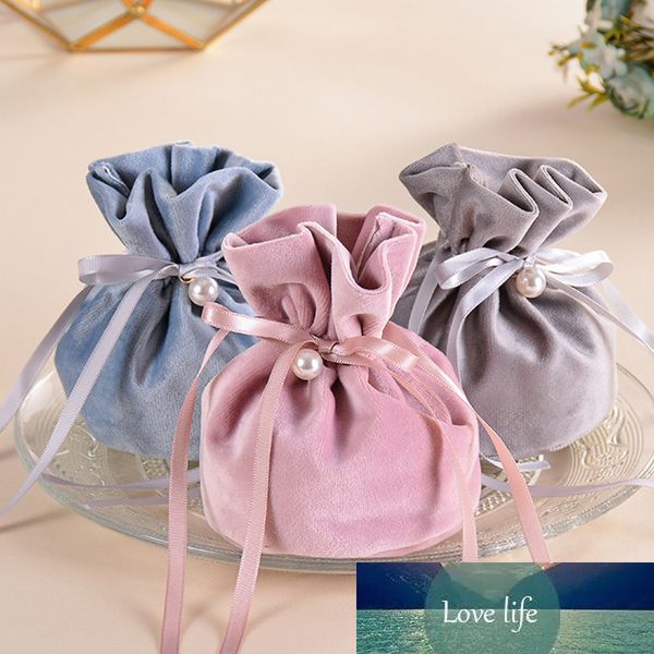 10*13.5 cm Creative Velours Fil De Mariage Bonbons Sacs-Cadeaux avec Perle Europe Chocolat Paquet Sac En Gros Boucles D'oreilles Anneau Boîte-Cadeau