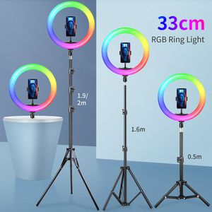 Anillo de luz LED para Selfie RGB de 10-13 pulgadas con soporte de trípode de 2m y 1,6 m, iluminación de fotografía, luz de relleno, lámpara de anillo de foto para vídeo de Youtube