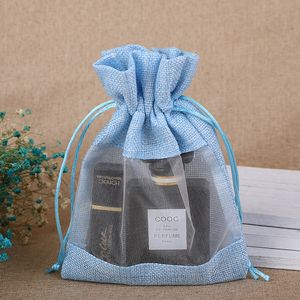10*14 cm multi couleur sacs à cordon chanvre bundle poche avec fenêtre transparente cadeau de Noël promotion de magasin d'affaires