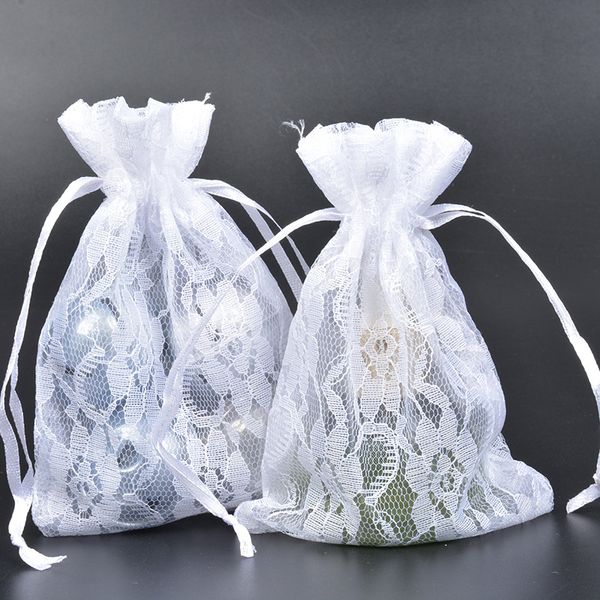 10 * 14cm blanc budged Silk Silk Strand Dranstring Organiseur Poche Gauze cadeau de mariage Dentelle Bijoux Bijoux Sac Pochettes Cadeaux Cadeaux Entreprise Promotion