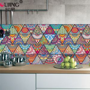 10/15/20/30 cm Triangles Colorés Fleurs Motif Rétro Carreaux Sticker Mural Cuisine Salle De Bains Carrelage Taille Ligne Papier Peint Art Mural