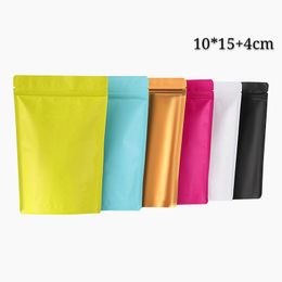 Matte Food Stand Stand Packaging Bag Hydratize Proof Kleurrijke Resealabele Pakketzakken voor Candy Snacks 10 * 15 + 4 cm 100 stks Meerdere kleuren