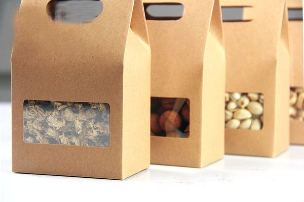 10 * 15.5 * 6 100pcs tiennent des boîtes de sacs en papier kraft brun recyclables pour le mariage / cadeau / bijoux / nourriture / biscuit / boîte de papier de paquet de bonbons