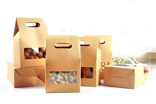 Sacs en papier kraft brun debout, boîtes recyclables pour mariage/cadeau/bijoux/nourriture/biscuits/bonbons, 10*15.5*6 50 pièces