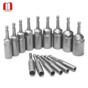 10/15 PCS 80 mm Longitud Profundizar Power Nut Driver Juego de brocas 5.5-19 MM Adaptador de enchufe de impacto para herramientas eléctricas 6.35 MM Vástago hexagonal 211110