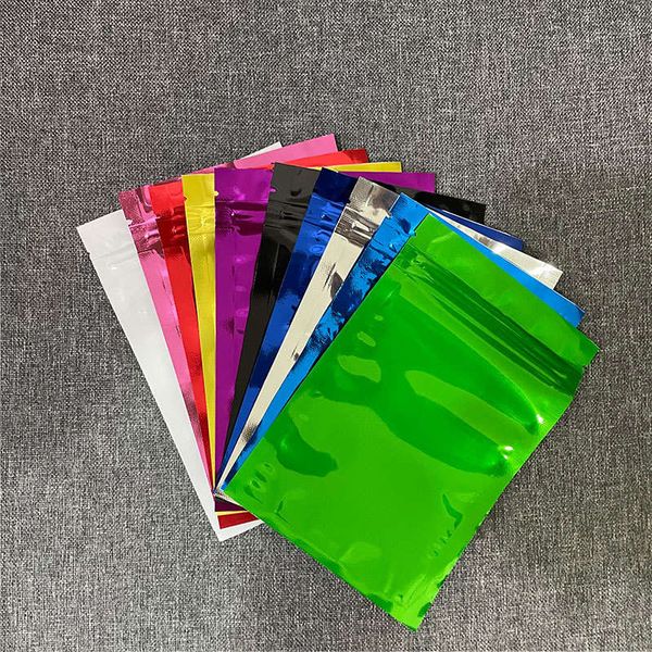 Sacs d'emballage en papier d'aluminium brillant coloré 10*15CM, pochette cadeau en plastique à fermeture éclair en Mylar de qualité alimentaire pour thé, bonbons, sucre, grains de café, masque, cosmétiques, noix, fruits