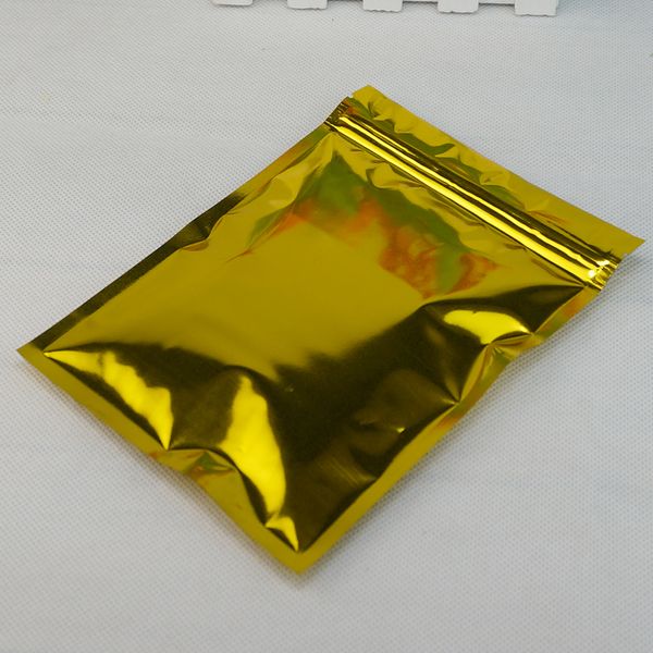 Bolsa de embalaje de café para moler de 10*15cm, 100 unids/lote X bolsa Ziplock de papel de aluminio dorado-bolsas chapadas en Mylar dorado con cremallera embalaje de alimentos que se puede volver a cerrar